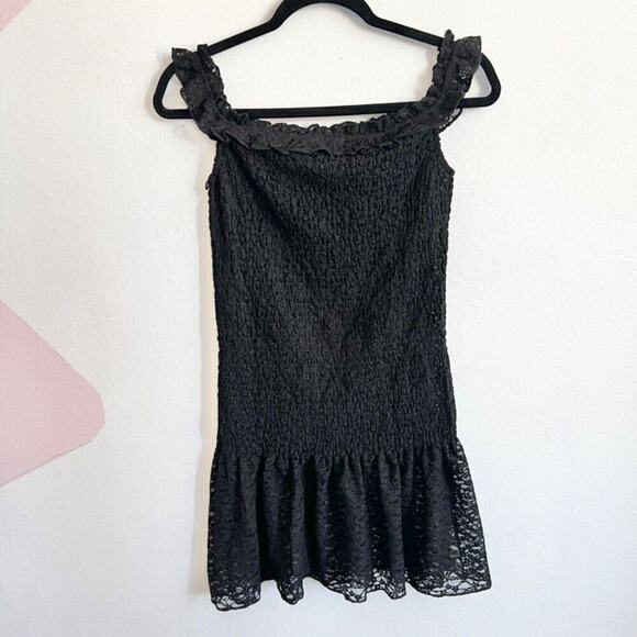 Black Lace Ruffle Hem‎ Dress, Coquette, Goth, Y2K, Romantic, Lolita, Medium - Picture 2 of 7